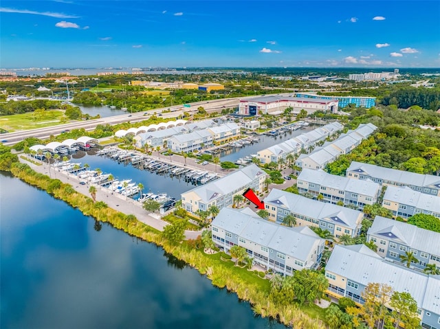 bird's eye view featuring a water view