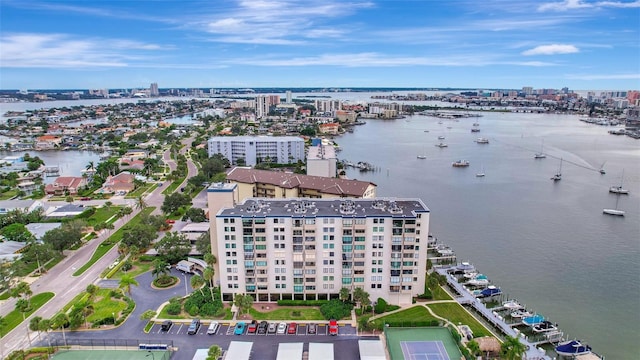 bird's eye view featuring a water view