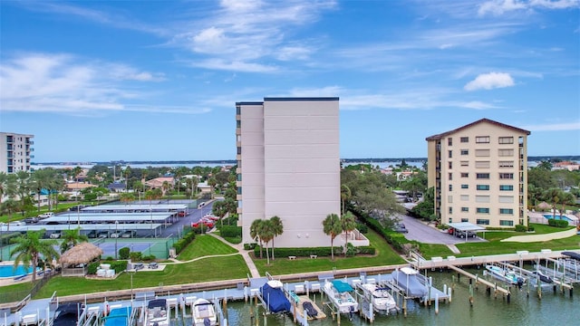 bird's eye view featuring a water view