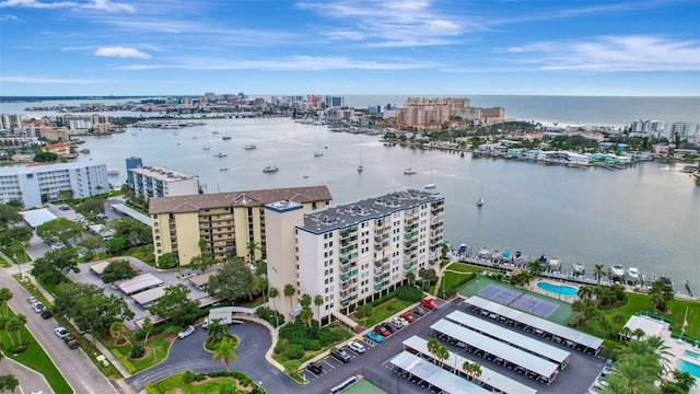 aerial view with a water view