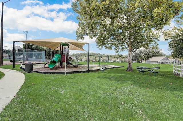 view of playground featuring a yard