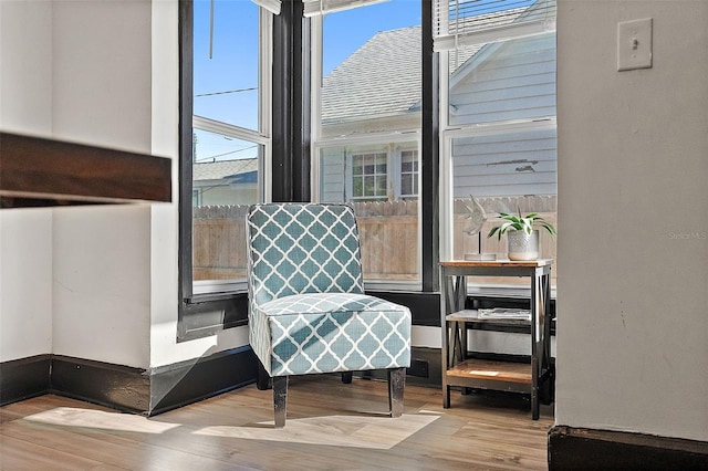 sitting room with a healthy amount of sunlight and light hardwood / wood-style floors