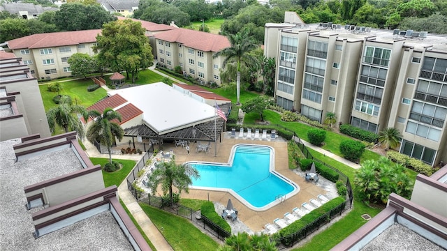 view of swimming pool with a patio