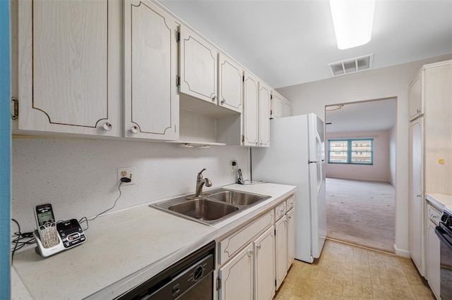 kitchen with stove, sink, and white cabinets