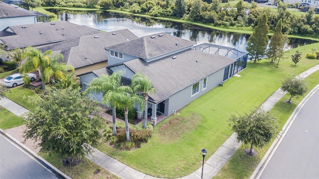 aerial view featuring a water view