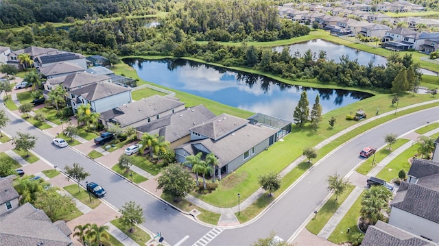 drone / aerial view featuring a water view