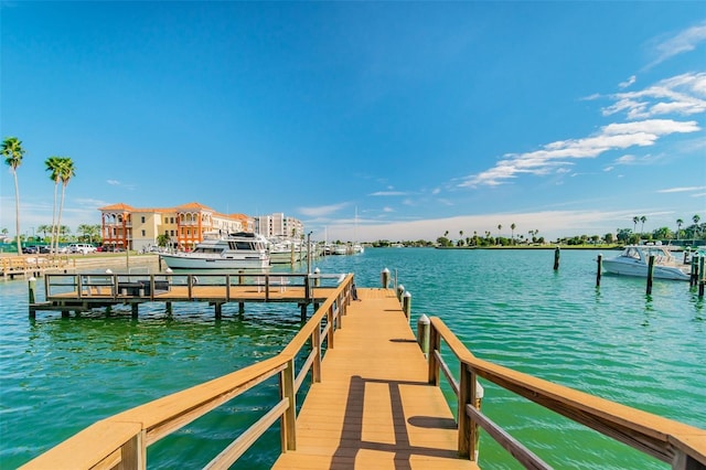 view of dock with a water view
