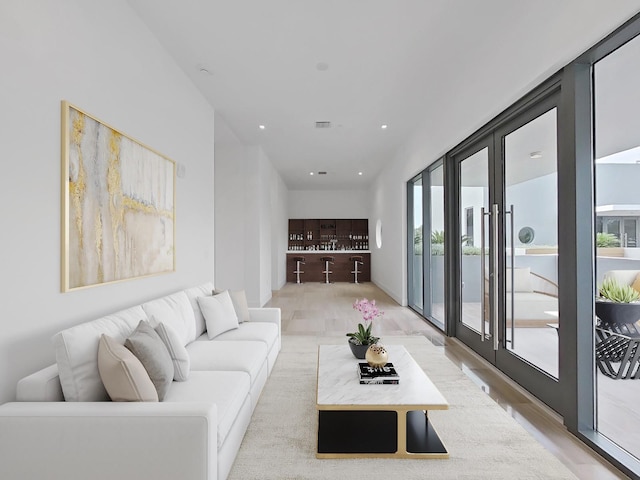 living room featuring light wood-type flooring