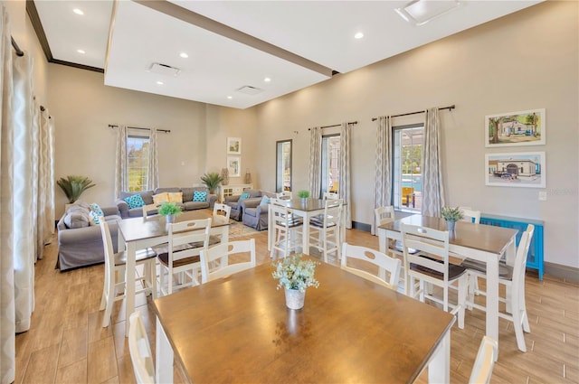 dining room featuring a healthy amount of sunlight and light hardwood / wood-style flooring