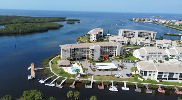 aerial view with a water view