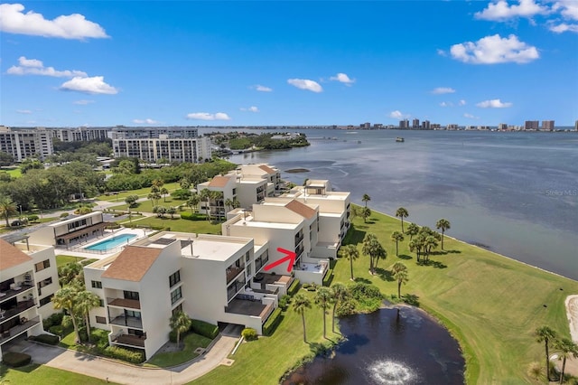 aerial view with a water view