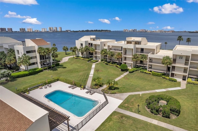 aerial view with a water view