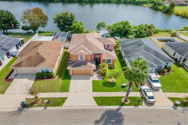 aerial view with a water view