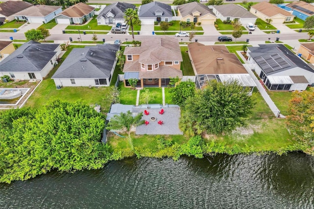 aerial view with a water view