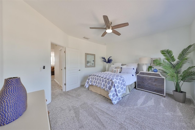 bedroom with carpet flooring and ceiling fan