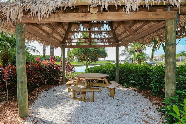 view of patio / terrace with a gazebo and outdoor dining space