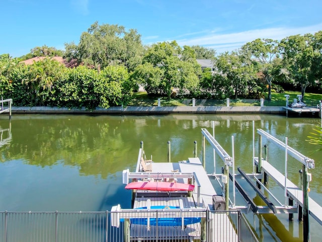 view of dock featuring a water view