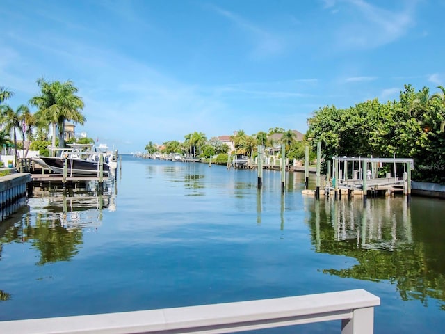 dock area with a water view