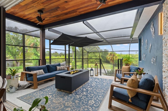 sunroom with wood ceiling