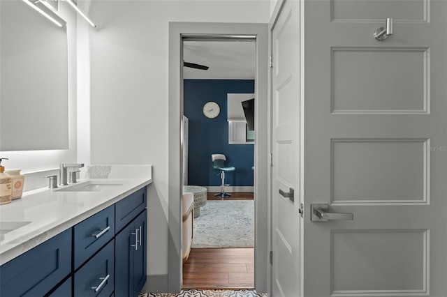 bathroom featuring vanity and hardwood / wood-style floors