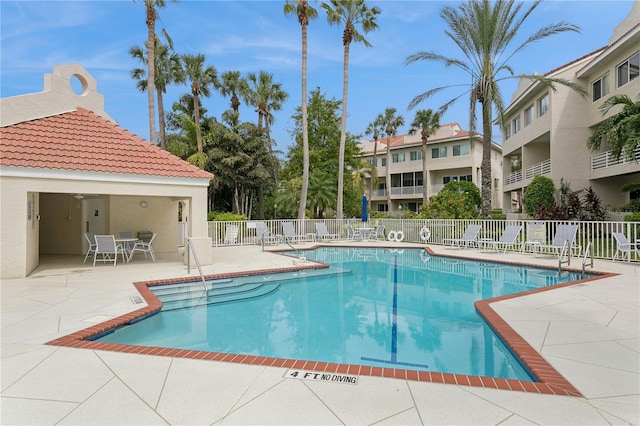 view of pool featuring a patio