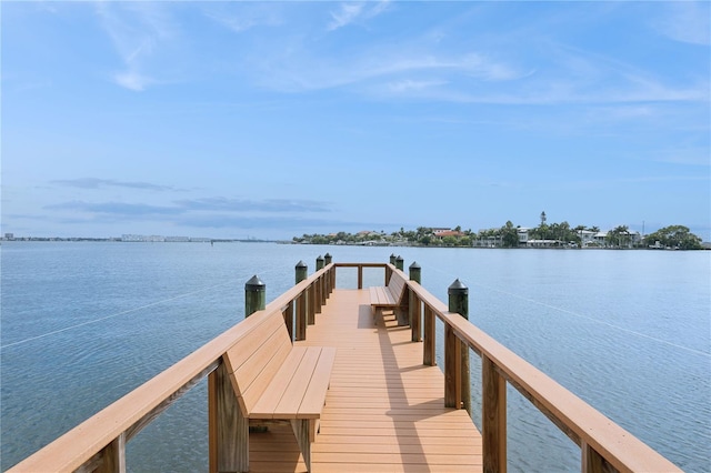 view of dock with a water view