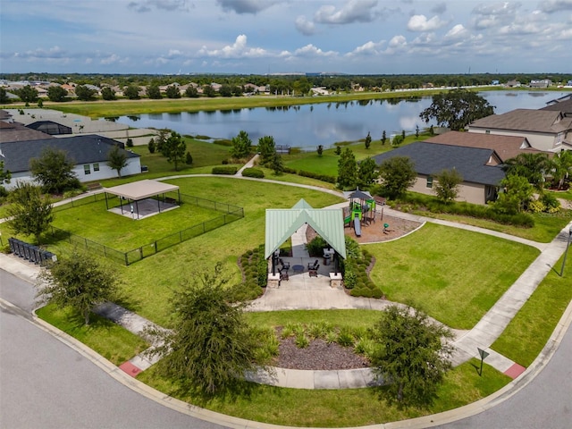 bird's eye view featuring a water view