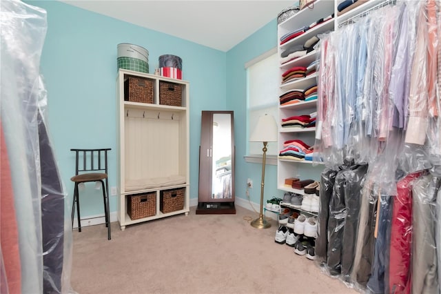 walk in closet featuring carpet floors