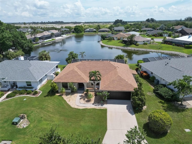 aerial view with a water view