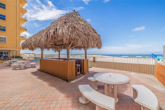 view of patio / terrace with a water view