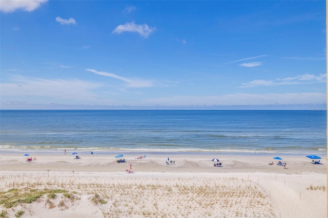 property view of water featuring a beach view