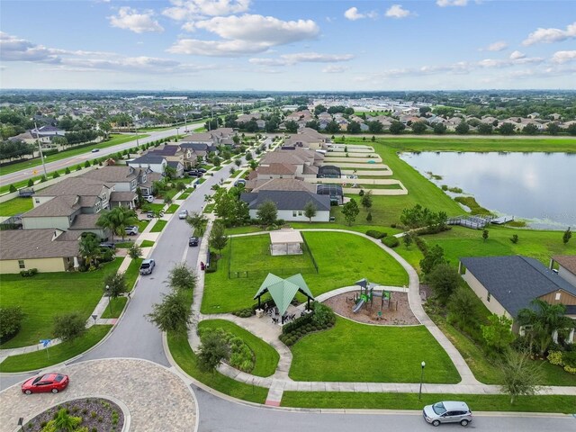 bird's eye view featuring a water view