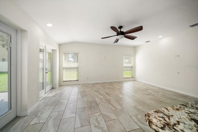 unfurnished room with ceiling fan