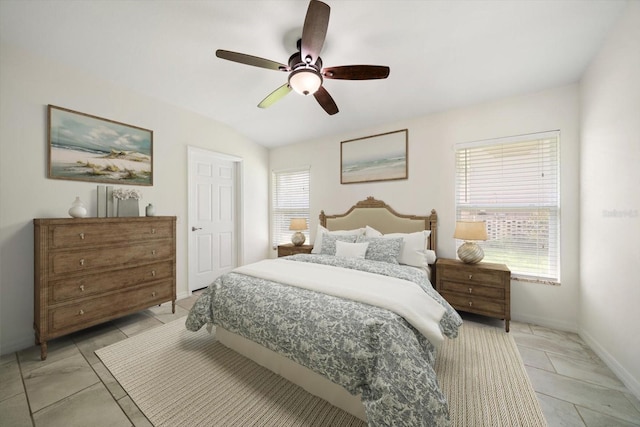 bedroom featuring ceiling fan and baseboards