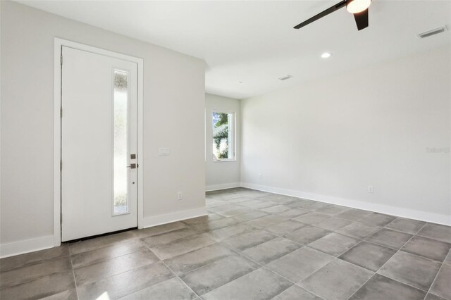 foyer with ceiling fan