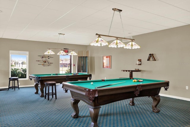 recreation room featuring pool table and carpet flooring