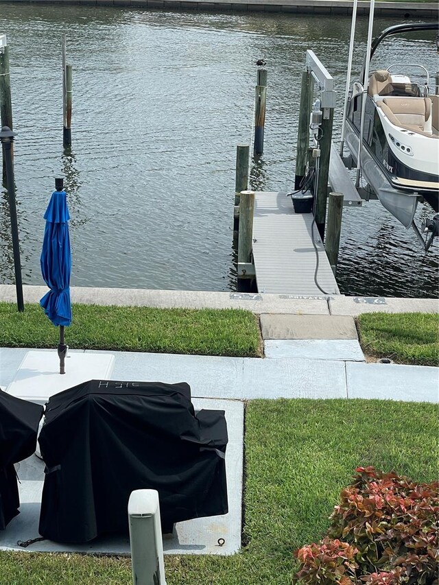 dock area with a water view