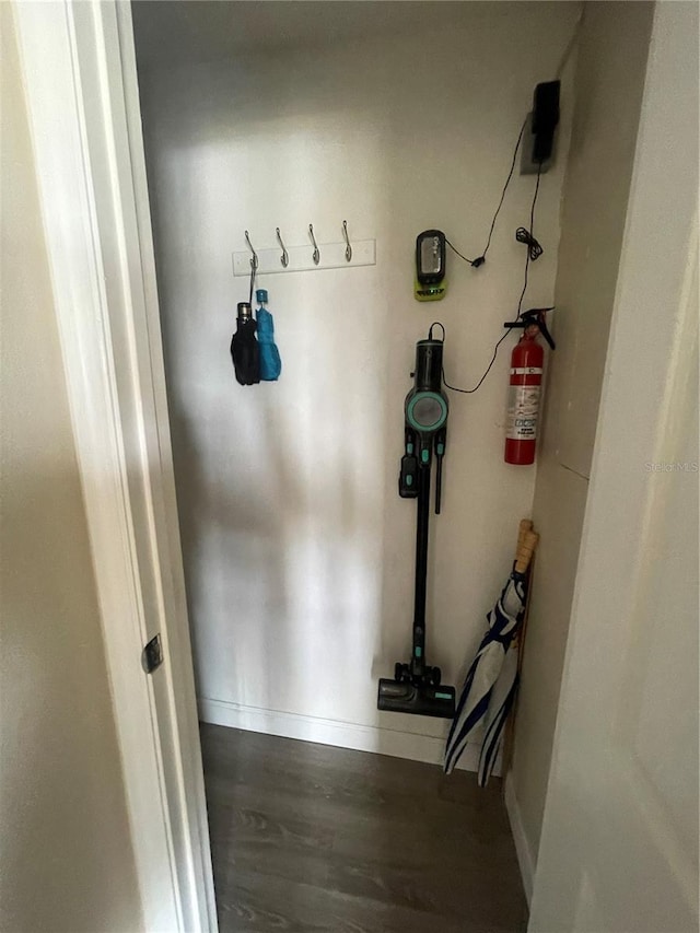 mudroom with wood-type flooring