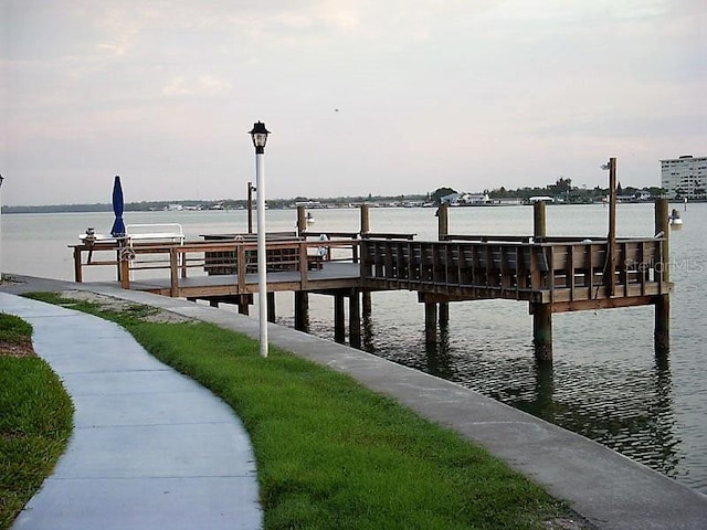 view of dock with a water view