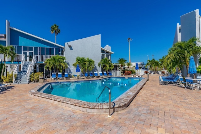 view of swimming pool featuring a patio area