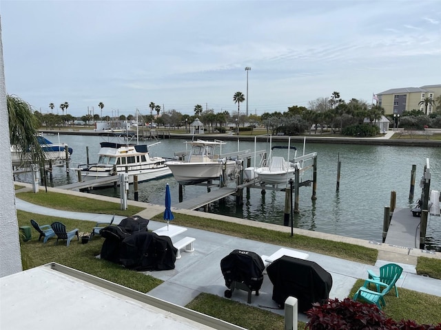 view of dock with a water view