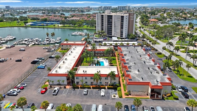 aerial view with a water view