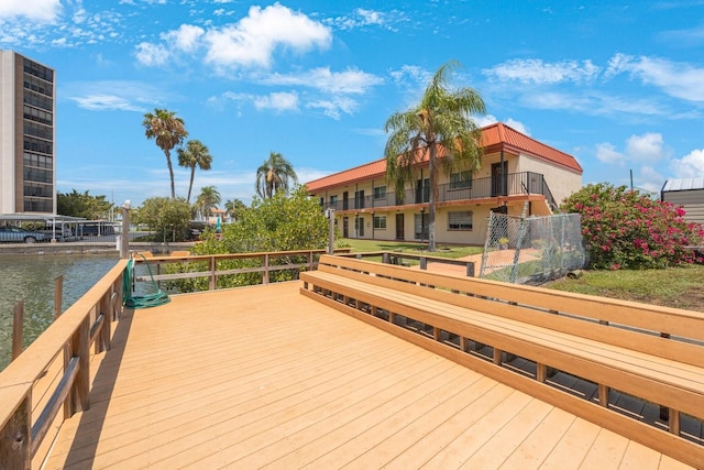 view of dock with a water view