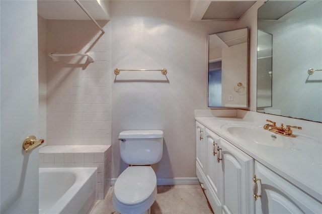 full bathroom with vanity, toilet, tile patterned floors, and plus walk in shower