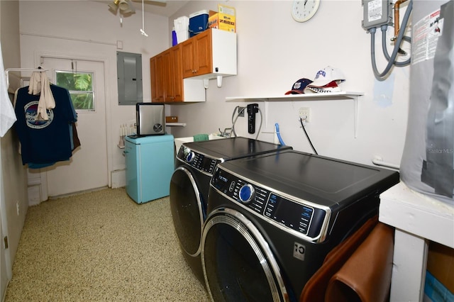 7519 Harbor View Way, Seminole, FL 33776 - laundry room featuring electric panel, a ceiling fan, separate washer and dryer, and laundry area