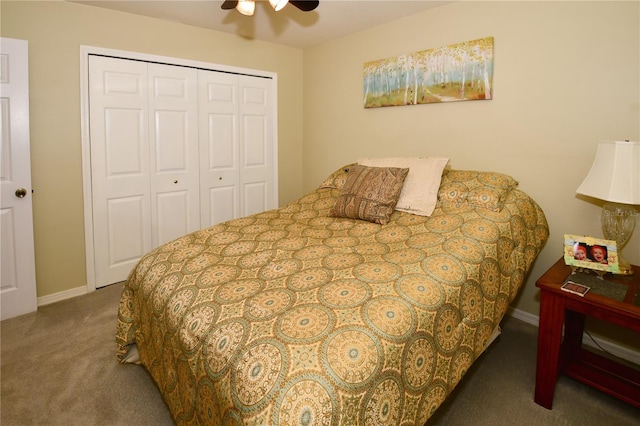 7519 Harbor View Way, Seminole, FL 33776 - bedroom featuring a closet, carpet flooring, baseboards, and ceiling fan