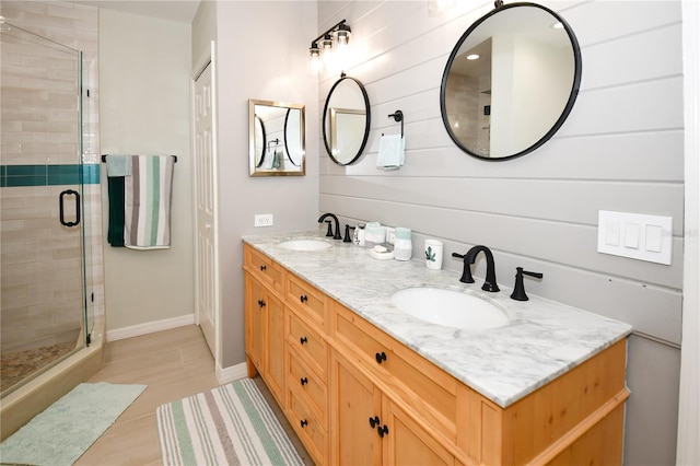 7519 Harbor View Way, Seminole, FL 33776 - bathroom with double vanity, a stall shower, and a sink