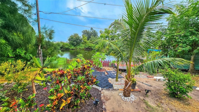 view of yard with a water view