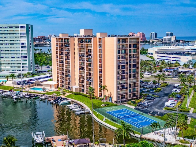 view of building exterior featuring a water view