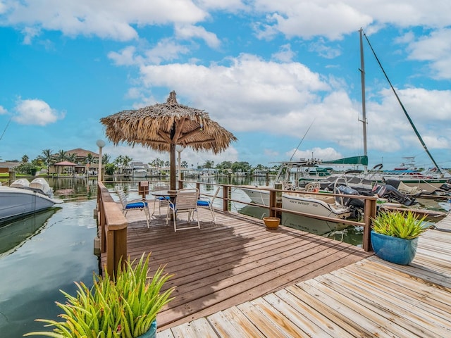 view of dock with a water view